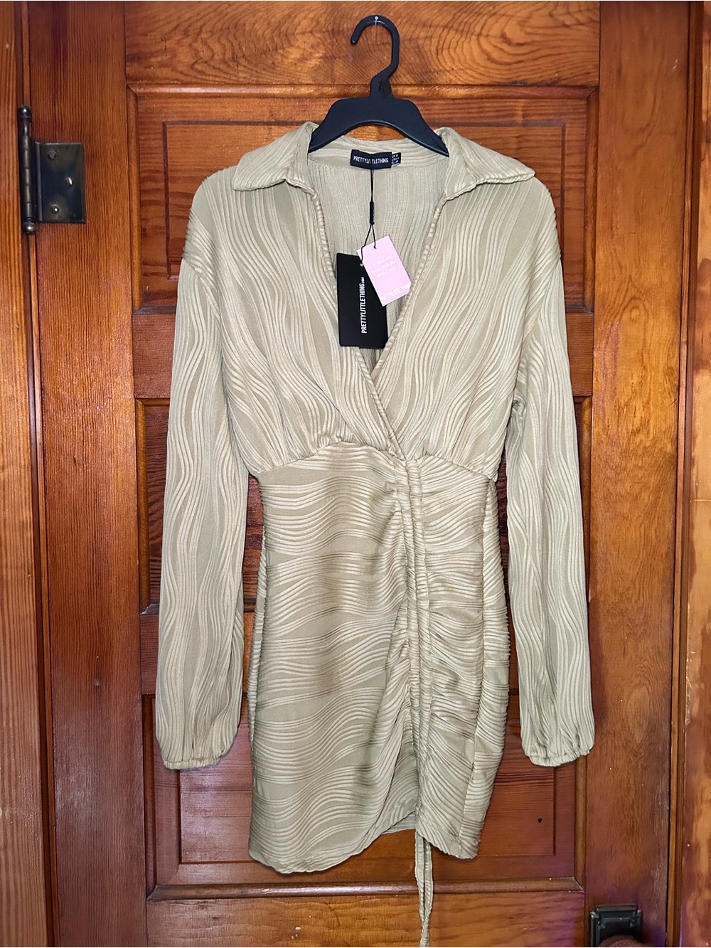 Pretty Little Things Ruched Drawstring Long Sleeve Mini Dress Sz 4 - Picture 2 of 7